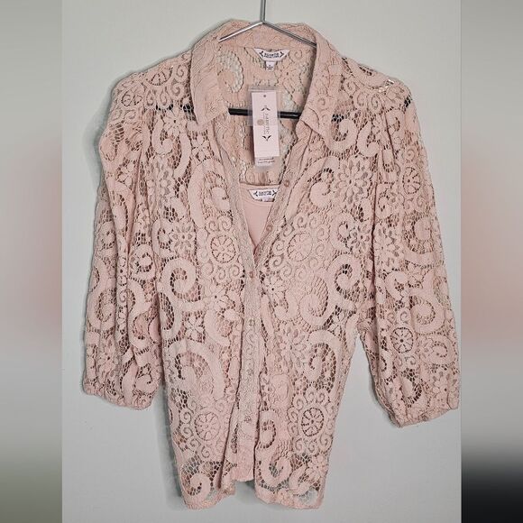 NWT Lace Long Sleeve Blouce Jacket & Camisole Set Size L PeachyPink. - Picture 2 of 7